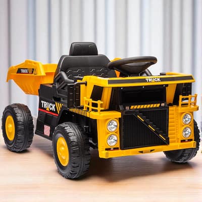 12V Kids Ride-On Dump Truck with Electric Dump Bed, Music, LED Headlights, Spring Suspension, Ages 3-5