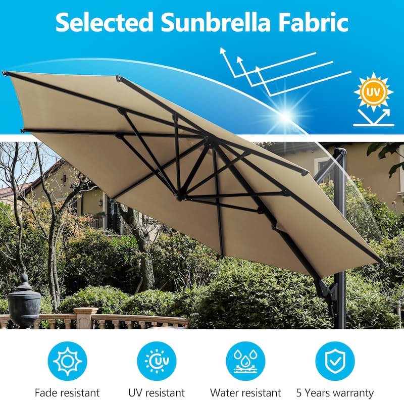 11 FT Cantilever Patio Umbrella, Round Outdoor Offset Umbrella with 360° Rotation & Tilt Adjustment without Base