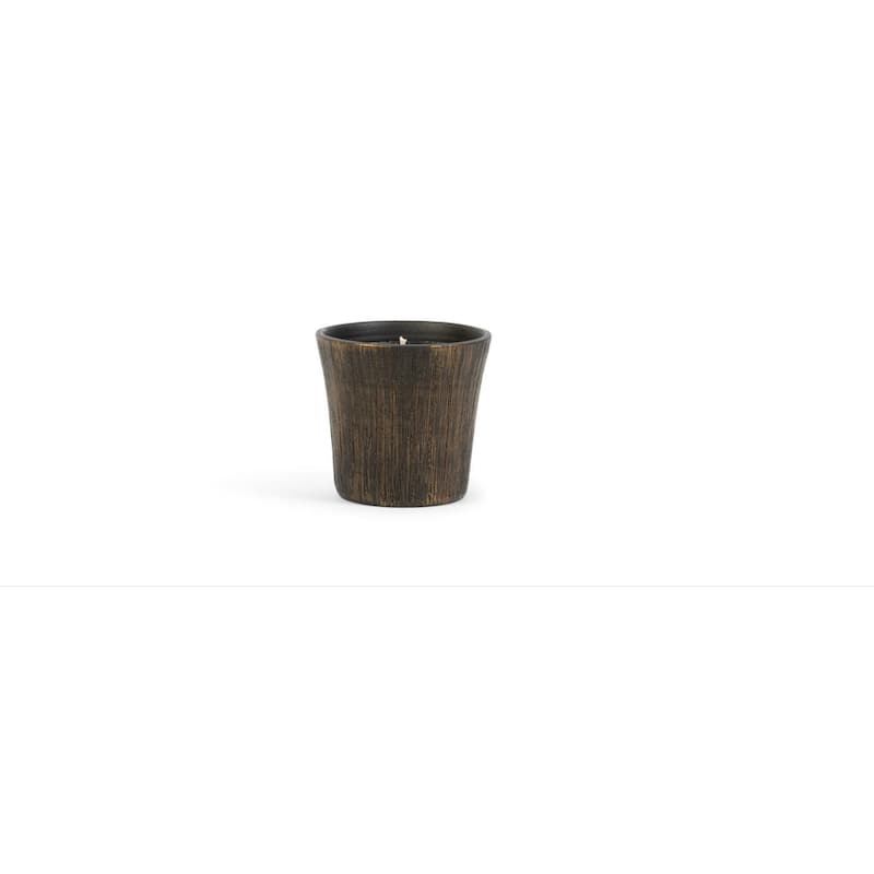 Large Striped Terracotta Potted Candle - 6.75" - Black and Gold