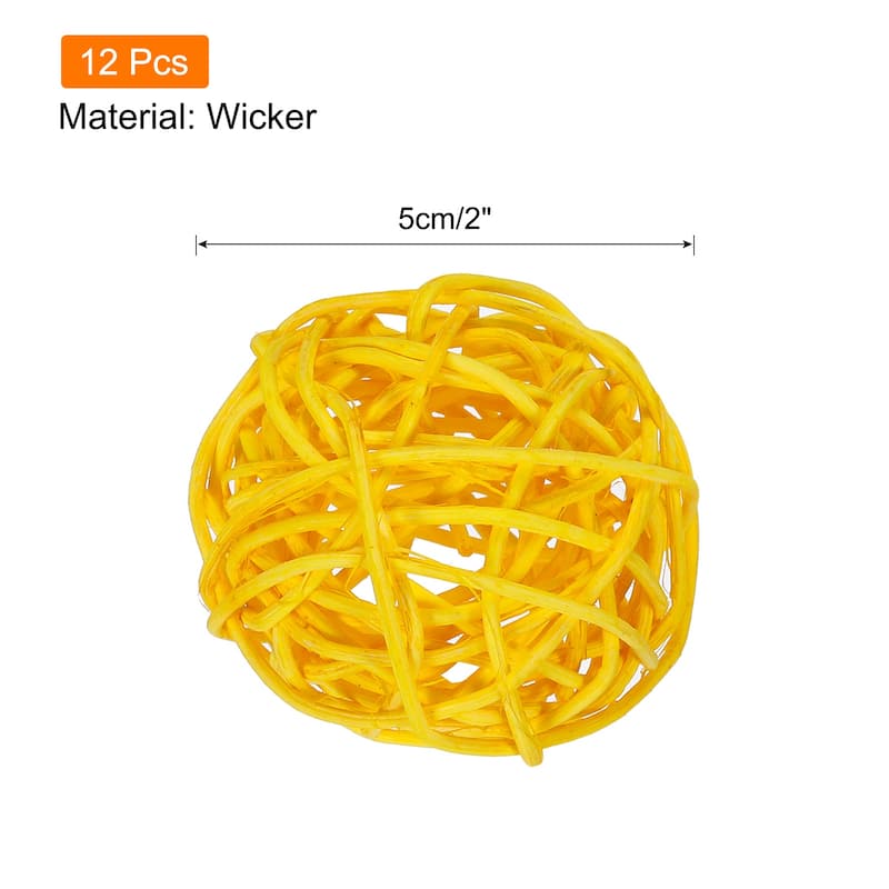 12 Pcs Wicker Rattan Balls 2In for Vase Fillers Party Decorative - Yellow