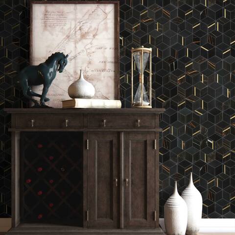 TileGen. Natural Dorato Gold Metal Stainless Steel Polished Marble Mosaic in Black/Gold Wall Tile (10 sheets/10.6 sqft.)