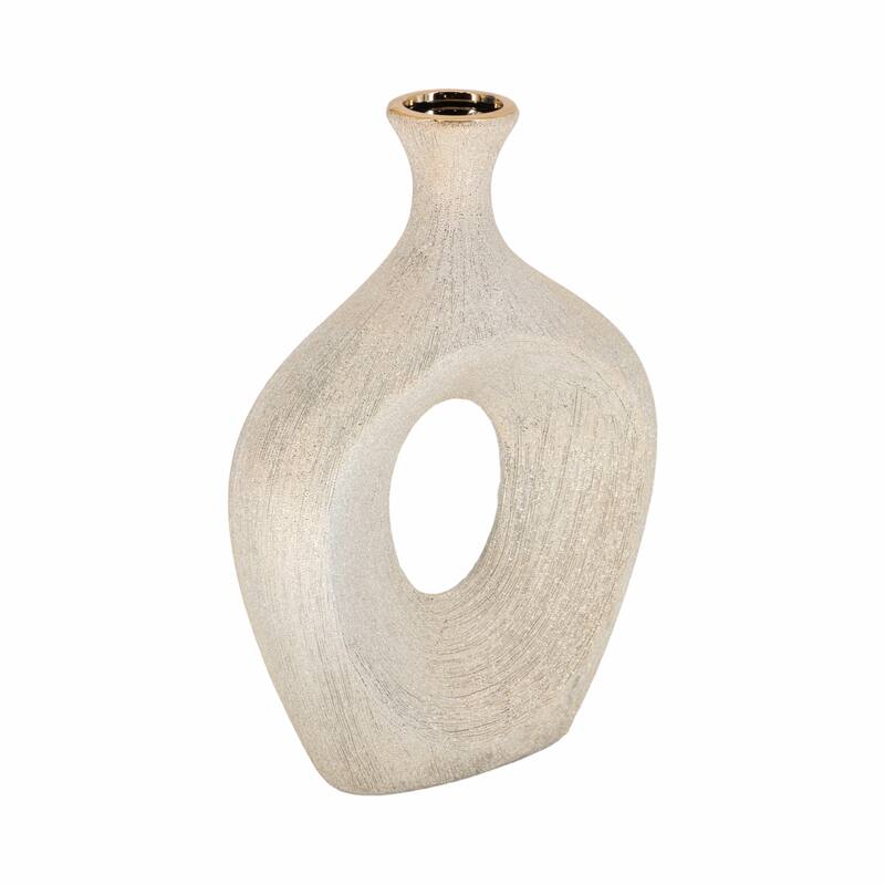 Modern Ceramic Textured Oval Cut-Out Vase - Home Decor - 13"