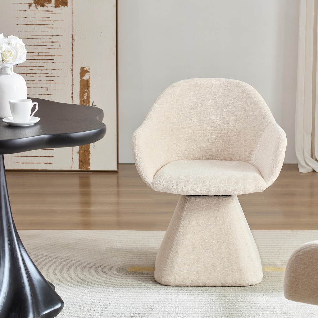 Swivel Chair Dining Chair Accent Chair for Living Room, Barrel Chair Upholstered Armchair with Wood Base