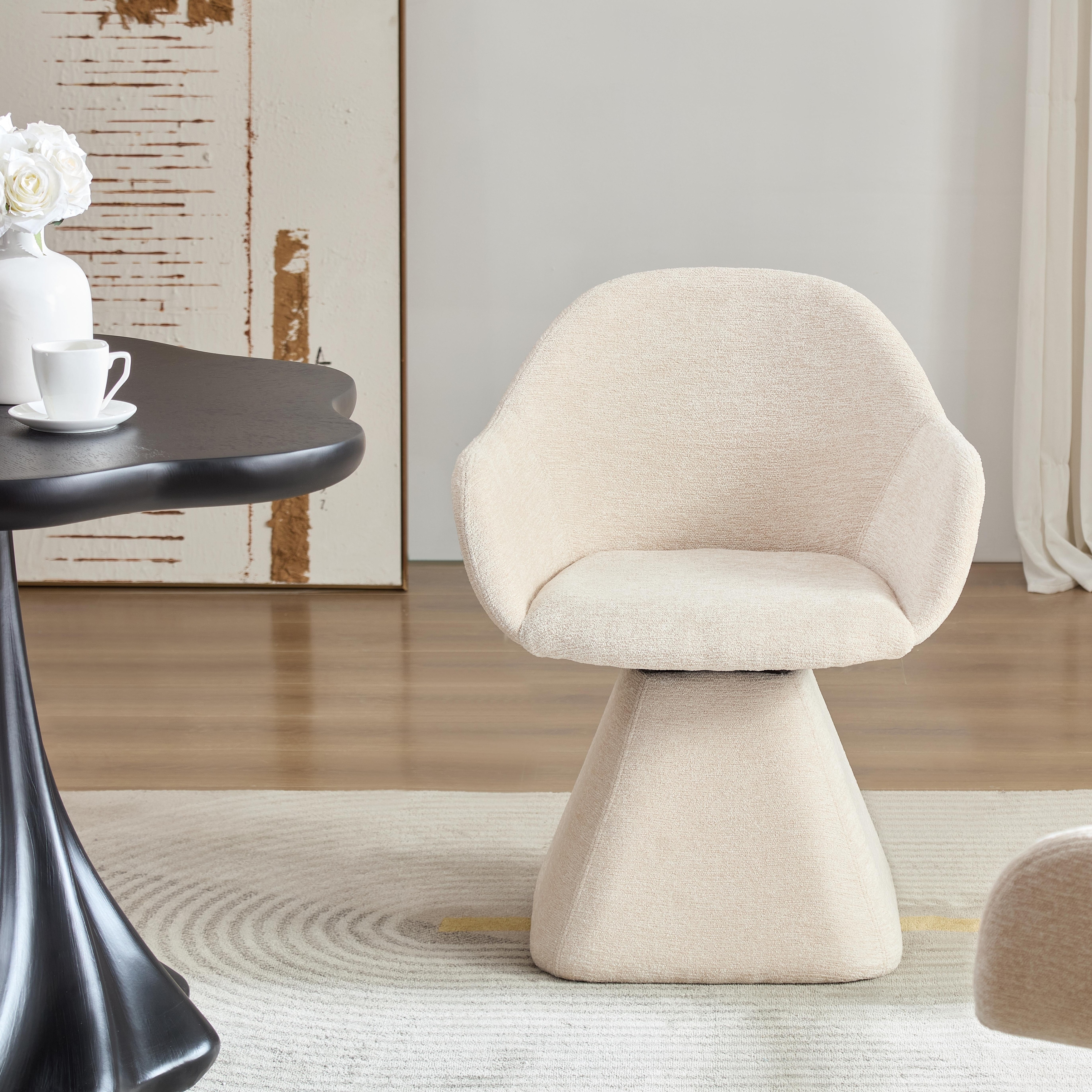 Swivel Chair Dining Chair Accent Chair for Living Room, Barrel Chair Upholstered Armchair with Wood Base