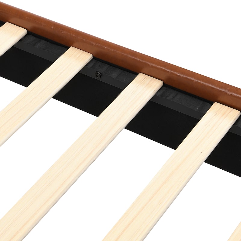 Canopy Bed Frame with Upholstered Headboard and Iron Legs, Low-Profile Platform Bed