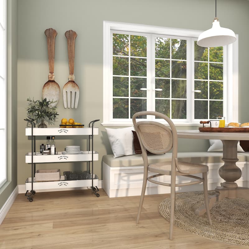 Metal Kitchen Rolling 3 Shelves Storage Cart with Wheels and Black Accents - White - Roche River Decor