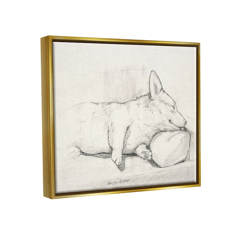 Stupell Corgi Dog Lolling Tongue Graphite Pencil Sketch Floater Frame, Design by George Dyachenko