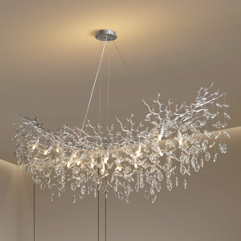 Modern Branch Crystal Linear Chandelier, 1100-1830mm Dining Pendant Light - L1500 - Sliver