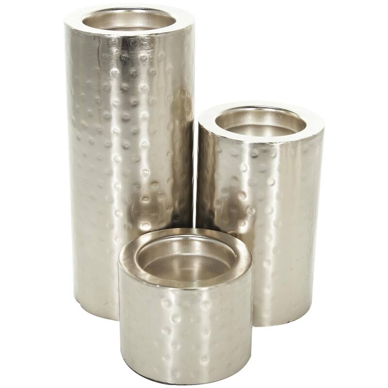 Metal Handmade Pillar Decorative Candle Holder - Set of 3 Silver - CosmoLiving by Cosmopolitan