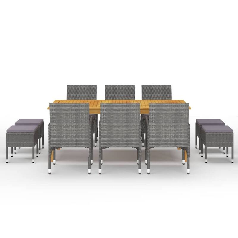 vidaXL Dining Set Grey Solid acacia wood, Powder-coated steel, PE rattan - 35.4 x 78.7 x 29.1