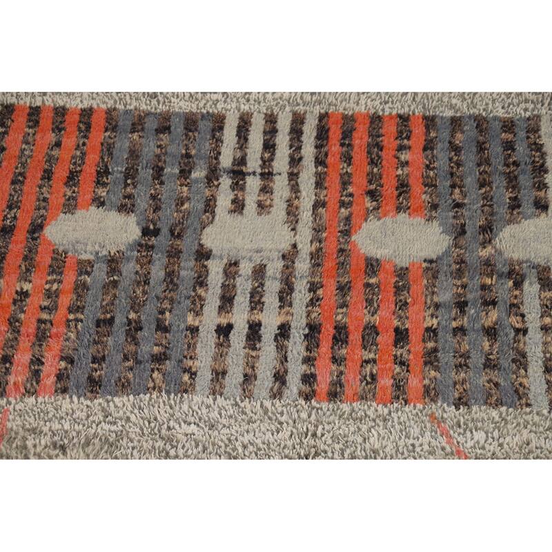 Geometric Plush Moroccan Oriental Area Rug Hand-Knotted Wool Carpet - 7'0" x 10'9"