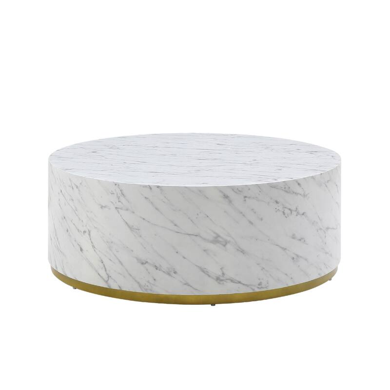 Modern Faux Marble Coffee Tables for Living Room, 35.43inch Accent Tea Tables with Gold Metal Base