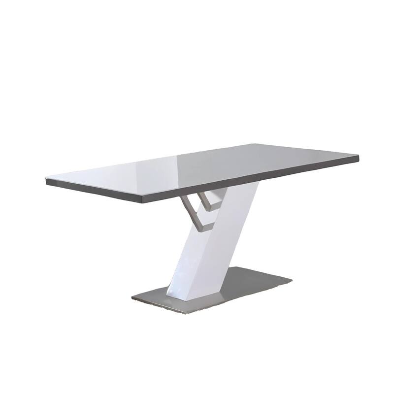 HomeRoots 63" White and Silver Wood and Metal Pedestal Base Dining Table - 63.00 in. x 30.00 in. x 36.00 in.