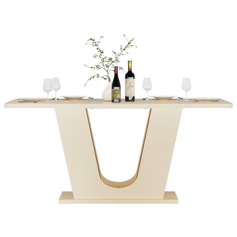 Off White Dining Table for 4, 55" Rectangle Kitchen Table Dinner Table