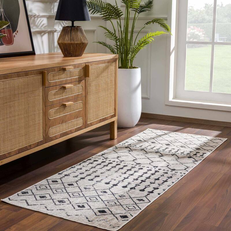 Hauteloom Joppatowne Hallway, Kitchen Machine Washable Runner Rug - Black, Gray, Peach - 2'7" x 7'3"