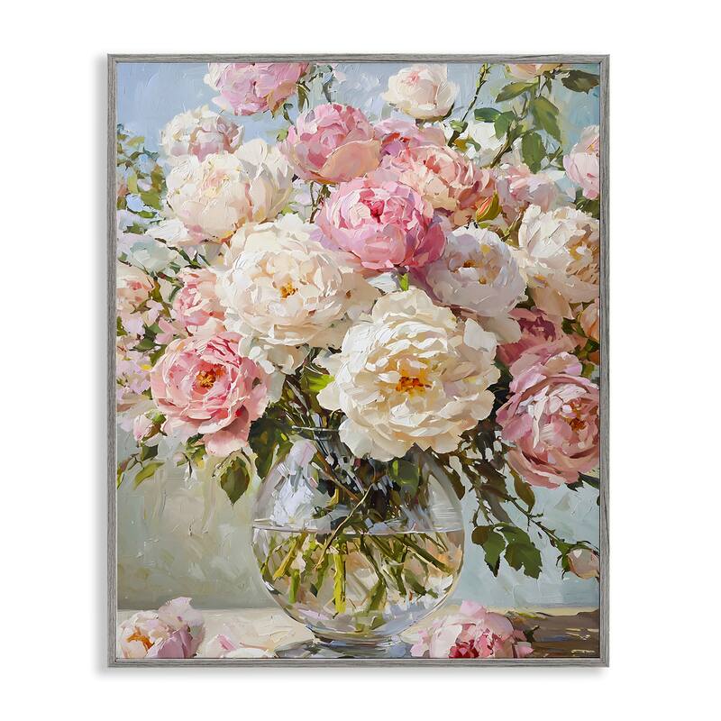 Stupell White & Pink Roses Framed Giclee Art Design By Franklyn Gregory - 11 x 14 - Grey