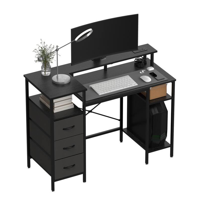 47'' Computer Gaming Office Desk with Charging Station , Storage Drawers, Versatile Writing Work Desk for Home Office Study