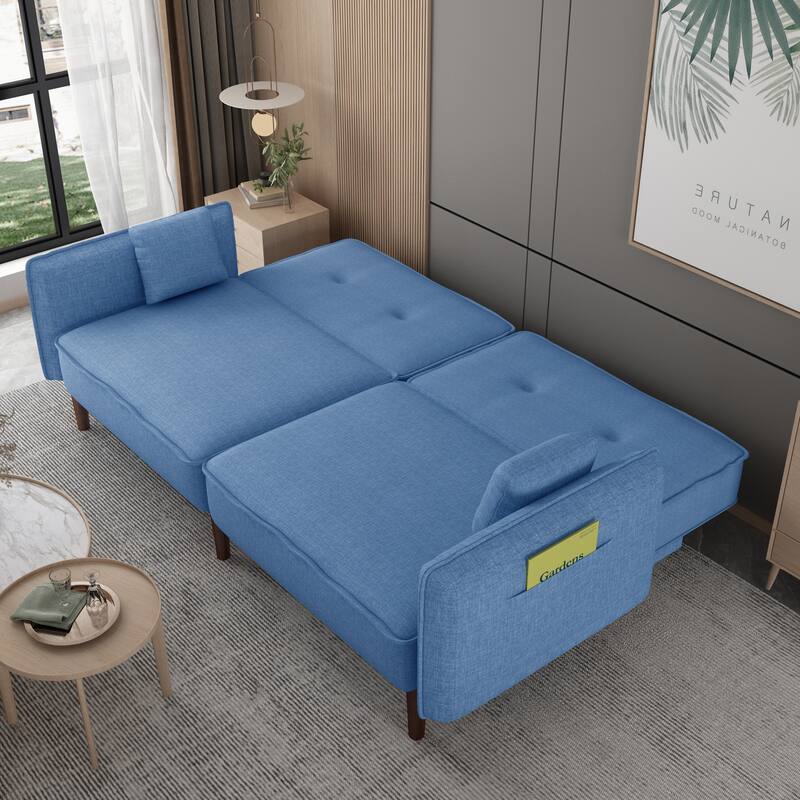 Futon Sofa Bed, Fabric, Solid Wood Leg, Adjustable Backrest