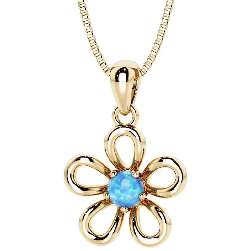 Oravo Gold Plated Sterling Silver Gemstone Flower Pendant - Blue Opal