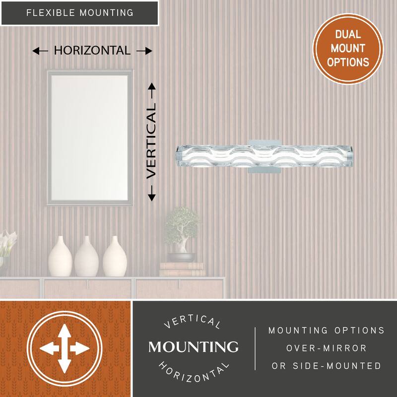 Marseille 1-Light Bathroom Vanity Lighting Fixture, Clear Wave Glass Shade, Dimmable, Integrated LED, Wall Mounted Sconce