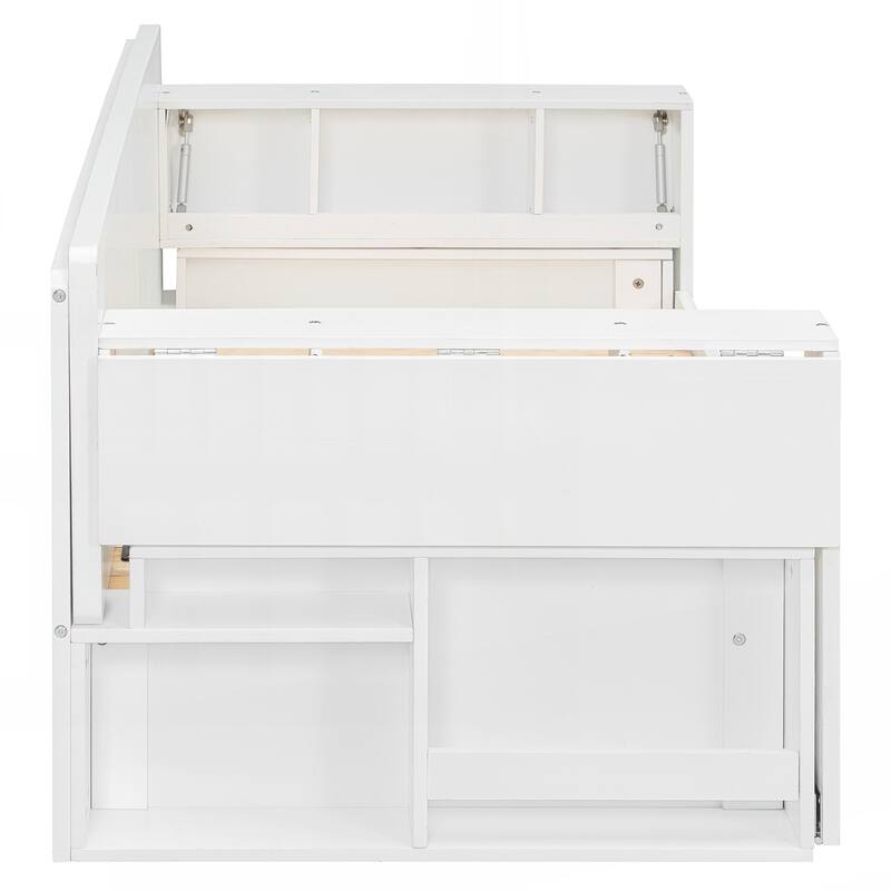 Full Size Daybed with Removable Desk, Storage Drawers & Hydraulic Side Table