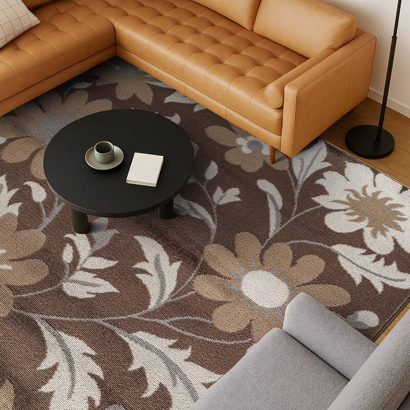 Contemporary Floral Area Rug for Living Room, Bedroom, or Entryway - Low Pile Indoor Rug