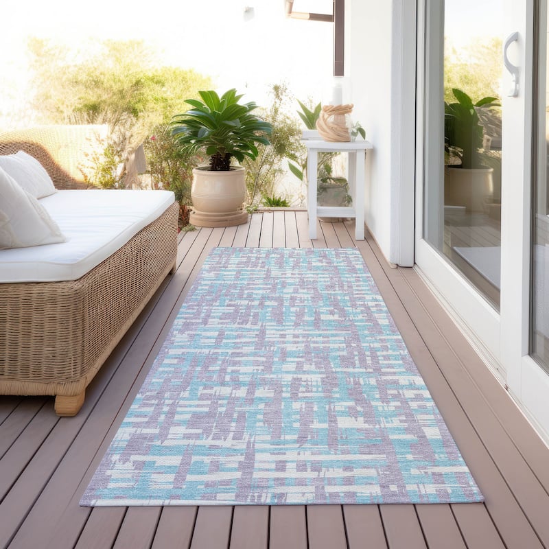 Machine Washable Indoor/ Outdoor Modern Crosshatch Chantille Rug