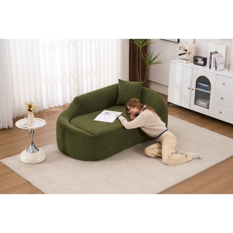 Compressed Curve Chaise Lounge, Modern Chenille Sofa Bed, No-Assembly Sofa