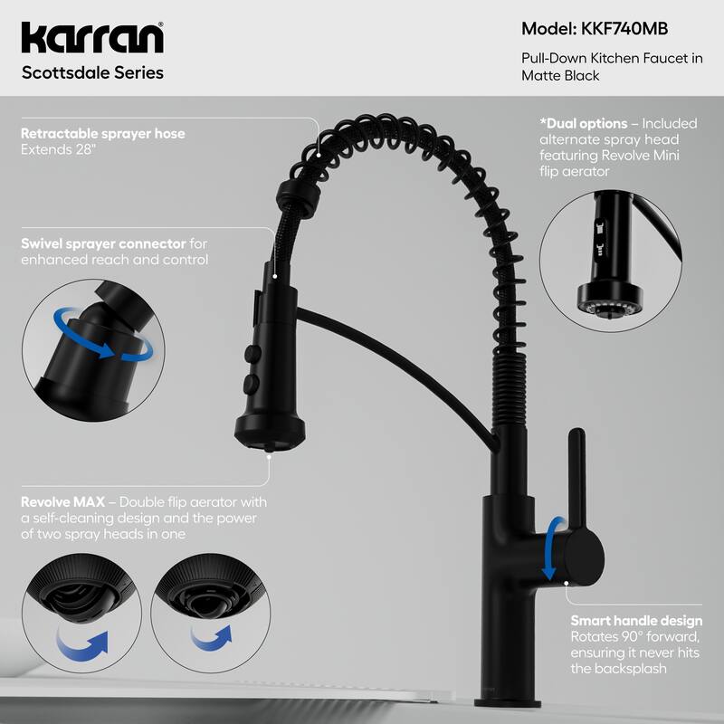 Karran Scottsdale Single Handle Commerical Pull-Down Sprayer Kitchen Faucet