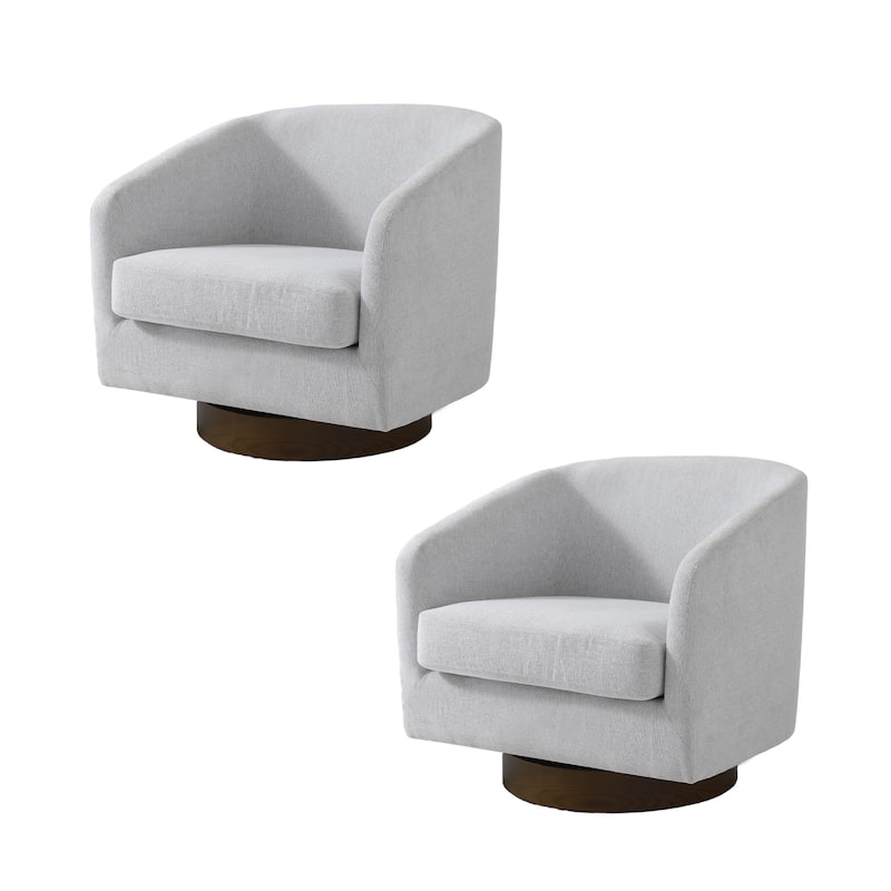 Faux Leather Wide Seat Swivel Barrel Chair - 2 Set/Brown Base - Beige/Chenille