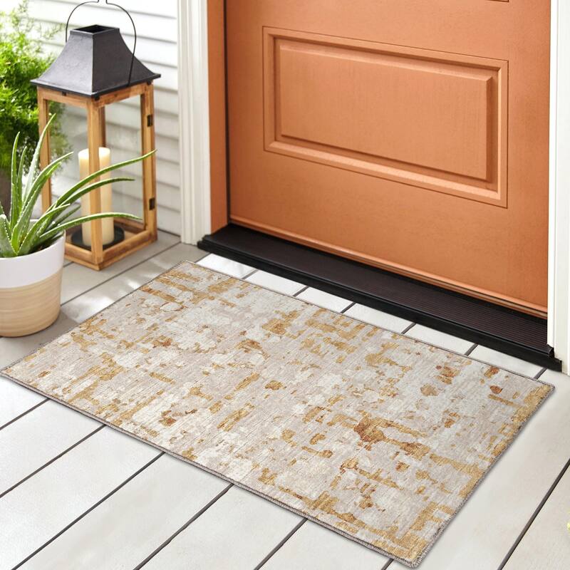Indoor/ Outdoor Bravado Abstract Crosshatch Caramel Washable Area Rug - 1'8" x 2'6" - Caramel