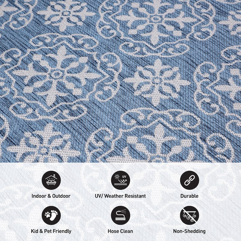 World Rug Gallery Transitional Geometric Textured Flat Weave Indoor/Outdoor Area Rug