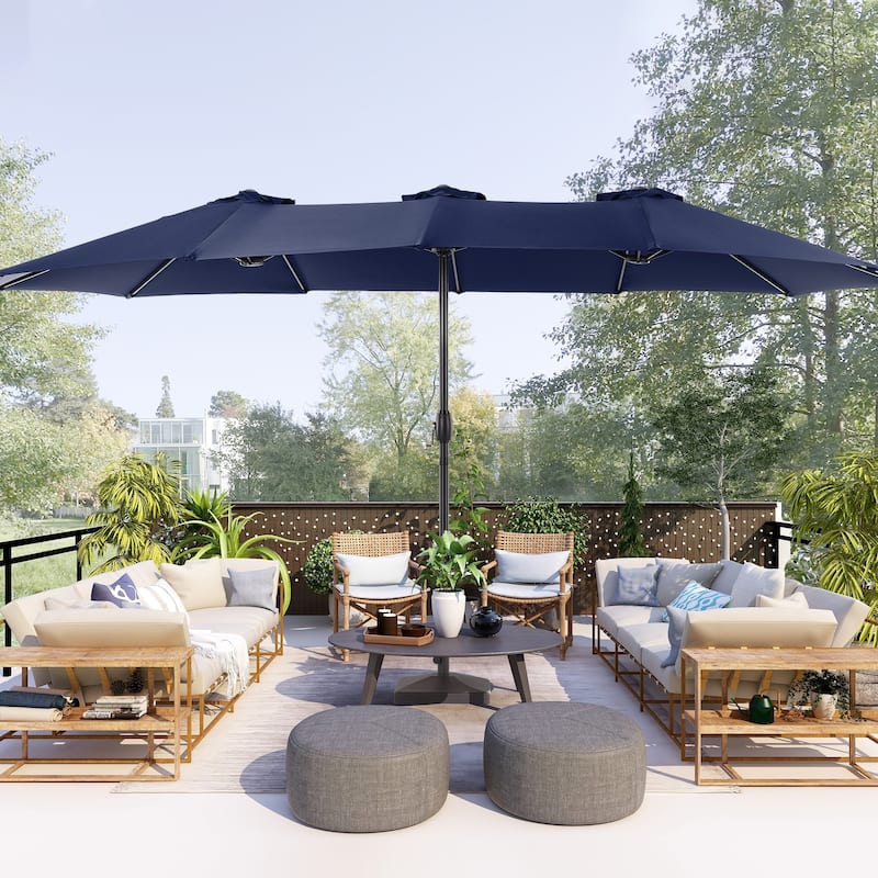 BONOSUKI 15x9ft Double-Sided Patio Umbrella Aluminum with Large Canopy - Navy Blue