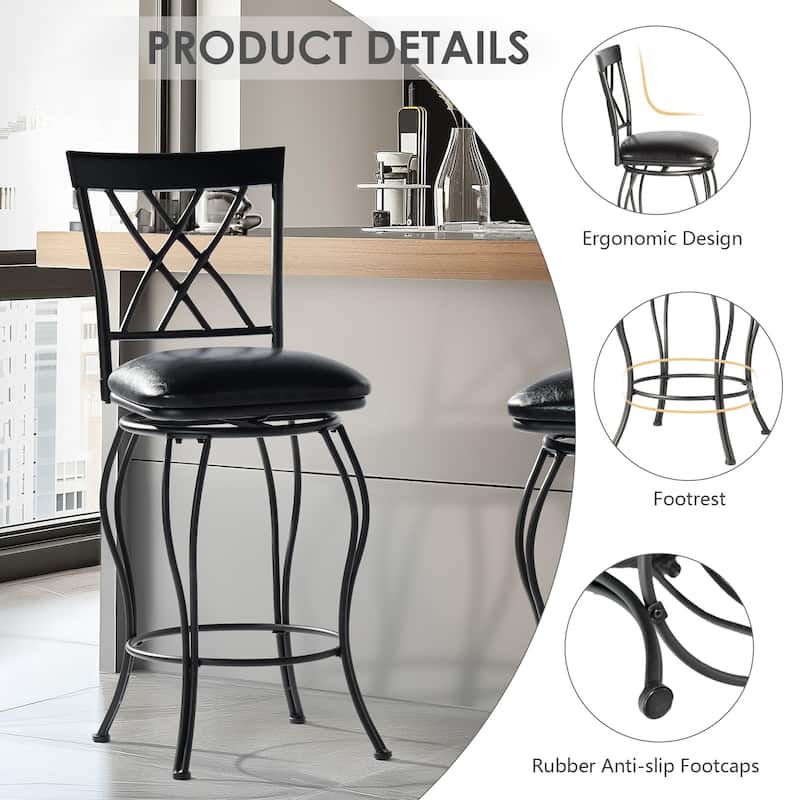 Homy Casa Set of 2 Swivel Bar Stools with Padded Faux Leather Seat-for Kitchen Islands and Pub-Style Counters - N/A