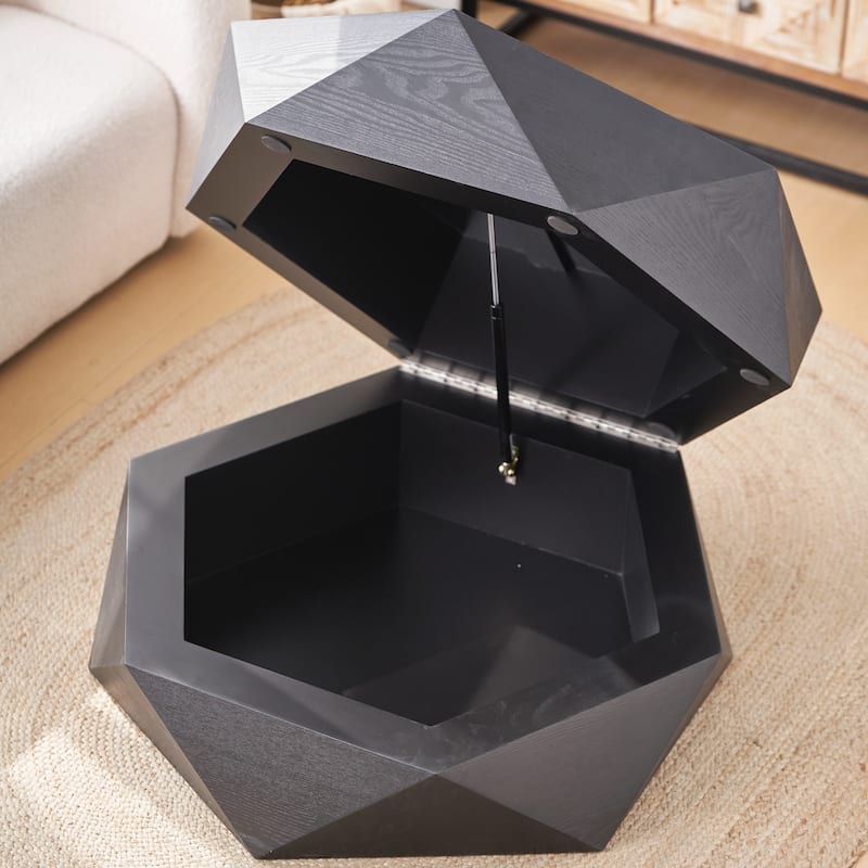 36.61'' Retro Style Polygon Flip Top Coffee Table, with Flip Top for Convenient Access, Hidden Storage