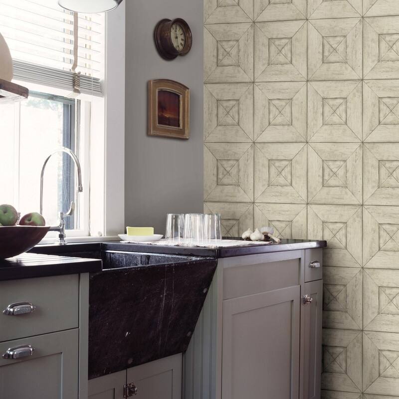 Chesapeake Avery Cream Wood Wallpaper - 20.5in x 396in x 0.025in