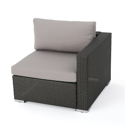 Roomfitters Wicker Corner Chair with Cushions for Stylish Patio Seating, Comfortable Outdoor Furniture for Relaxation, Grey