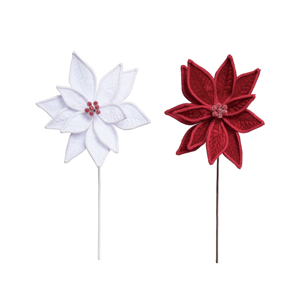 Transpac Christmas Dimensional Poinsettia Pick Set of 2 Christmas Home Decorations