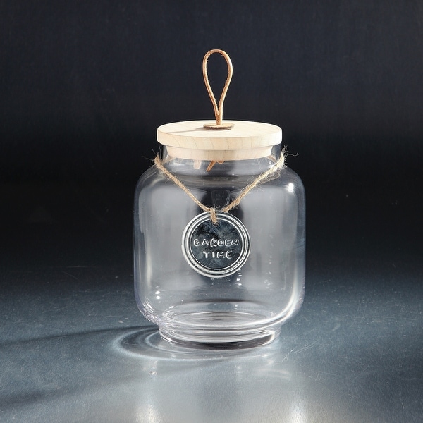 8.5" Clear and Brown Candy Dish Jar with Wood Lid - N/A