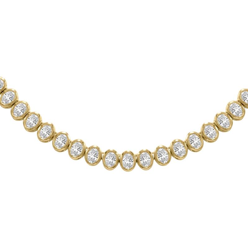 Marquee 10 Carat TW Oval Shape Lab Grown Diamond Bezel Set Necklace in 14K Yellow Gold
