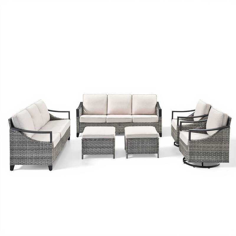 Pocassy 6-Piece Outdoor Patio Sofa Swivel Glider Chairs with Ottoman