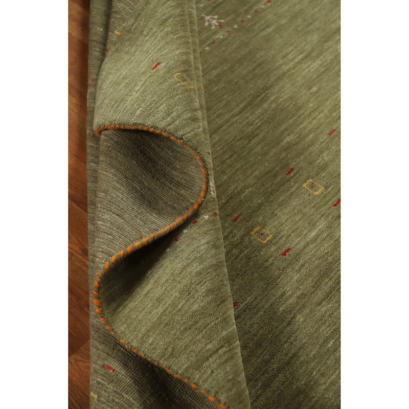 Green Tribal Gabbeh Indian Area Rug Hand-Knotted Wool Carpet - 5'0" x 7'8"