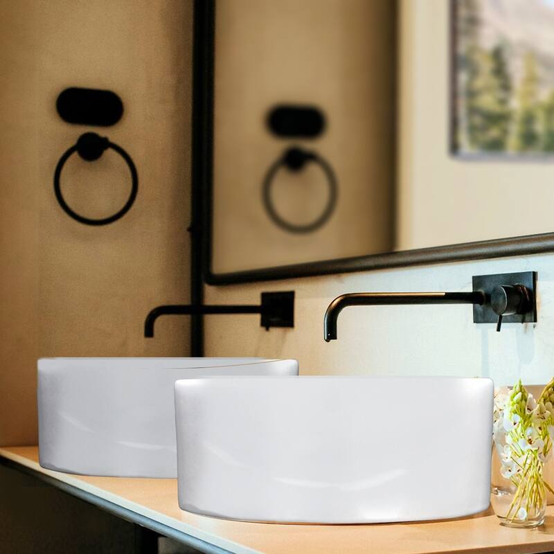 Highpoint Collection White 16-inch Round Ceramic Bathroom Vessel Sink
