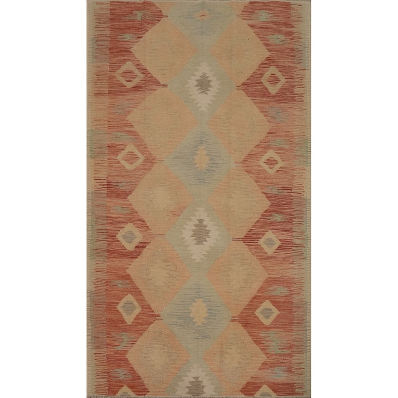Hand Woven Oriental 100% Wool Carpet Southwestern Tribal Oranges & Rust Kilim Area Rug - 7' 10'' X 4' 9''