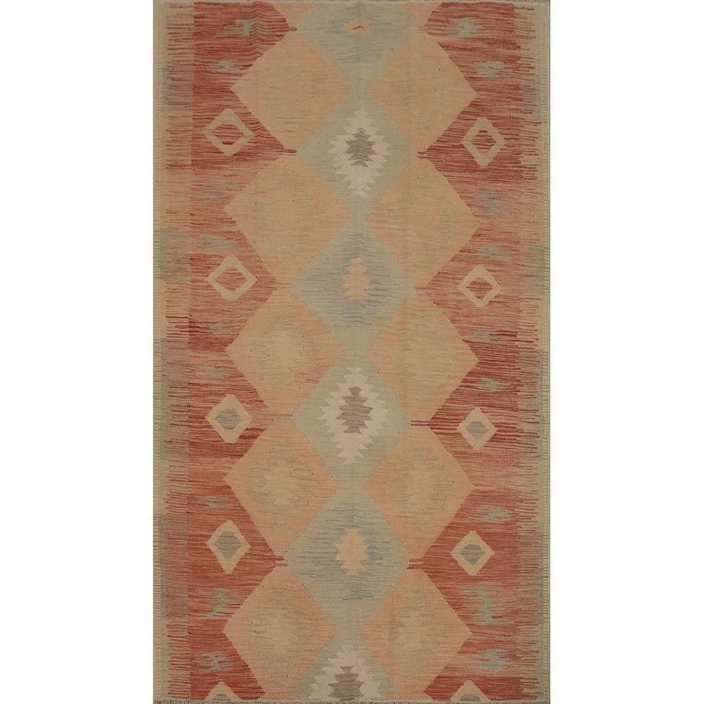 Hand Woven Oriental 100% Wool Carpet Southwestern Tribal Oranges & Rust Kilim Area Rug - 7' 10'' X 4' 9''
