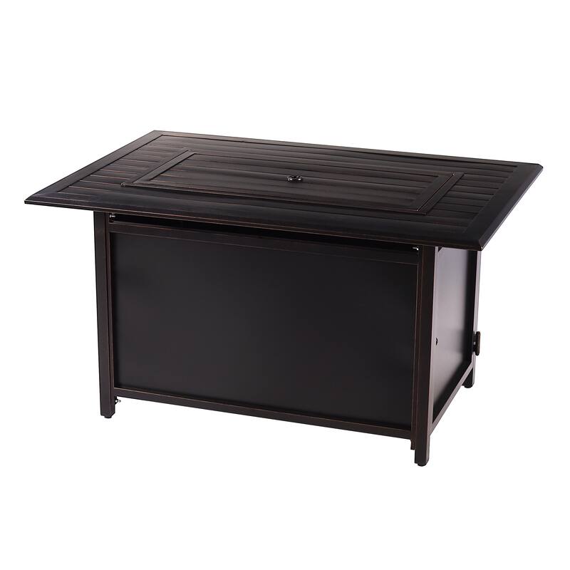 Rectangular 46 in. x 31 in. Aluminum Propane Fire Pit Table, Glass Beads, Two Covers, Lid, 57,000 BTUs - N/A