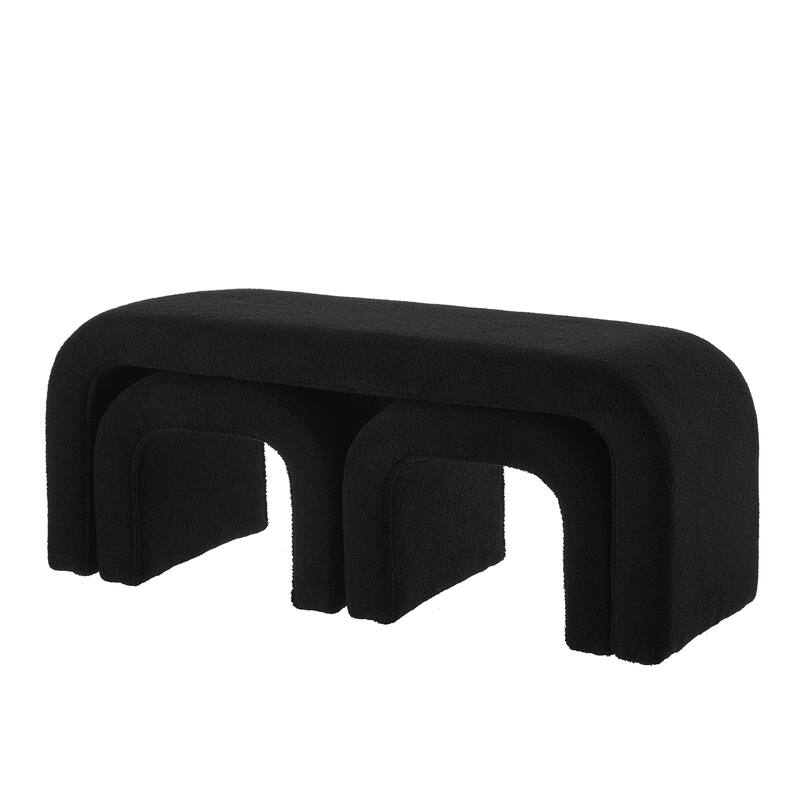 3-Piece End of Bed Bench Set with 2 Small Benches, Teddy Ottoman Bench Sofa Footrest for Entryway, Living Room