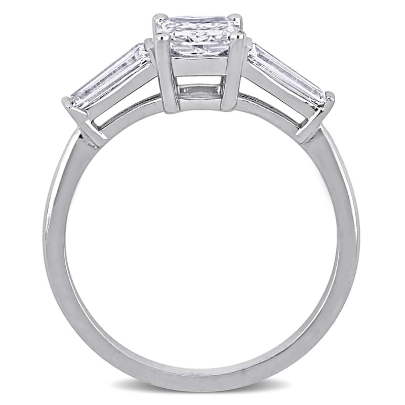 Miadora 1 1/2ct TDW Radiant and Taper Diamond Three Stone Engagement Ring in 14k White Gold