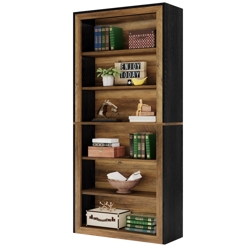 74'' 7 Tiers Narrow Tall Bookcase Wood Open Display Floor Bookshelf