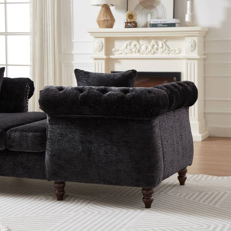 81" Button Tufted Sleeper Sofa Bed with Nailhead and Pillows